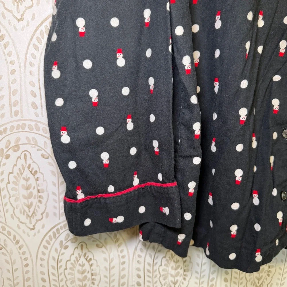 Victorias Secret Snowman Polka Dot Pajama‎ Top Black Red Long Sleeve Medium Long